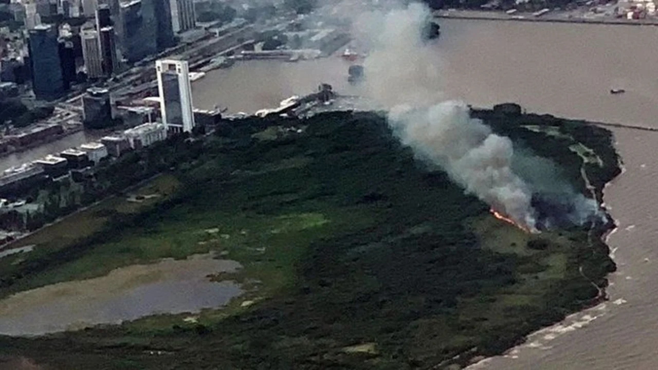 Incendio de pastizales en la Reserva Ecológica de la Costanera Sur porteña