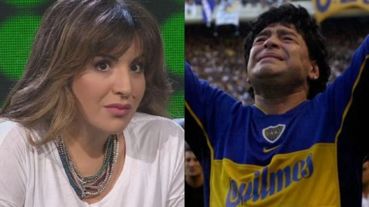 Gianinna Maradona y Diego Maradona con la camiseta de Boca