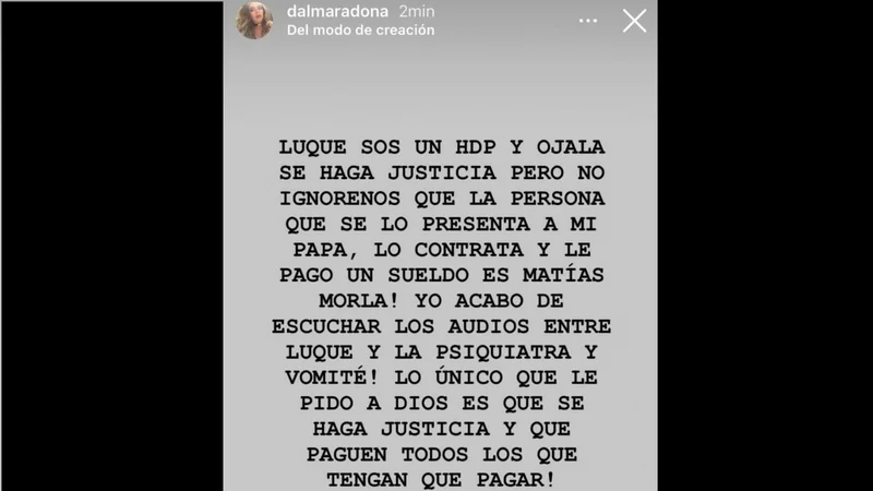 "Luque sos un hdp", la bronca de Dalma Maradona tras los audios entre el doctor y la psiquiatra