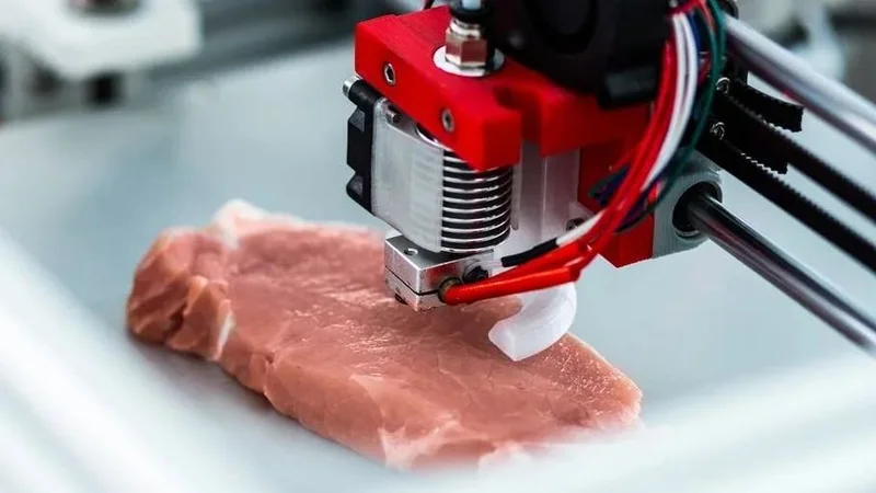 Carne impresa en impresora 3D.