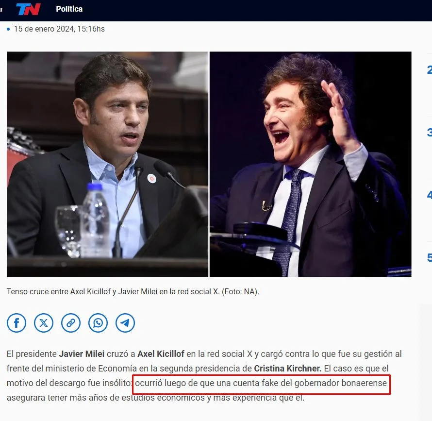 Qué pasó con Milei y la cuenta fake de Axel Kicillof. Kicillove en Twitter