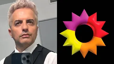 Ángel de Brito y el logo de El Trece Ángel de Brito y el logo de El Trece