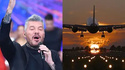Marcelo Tinelli y un avión despegando Marcelo Tinelli y un avión despegando