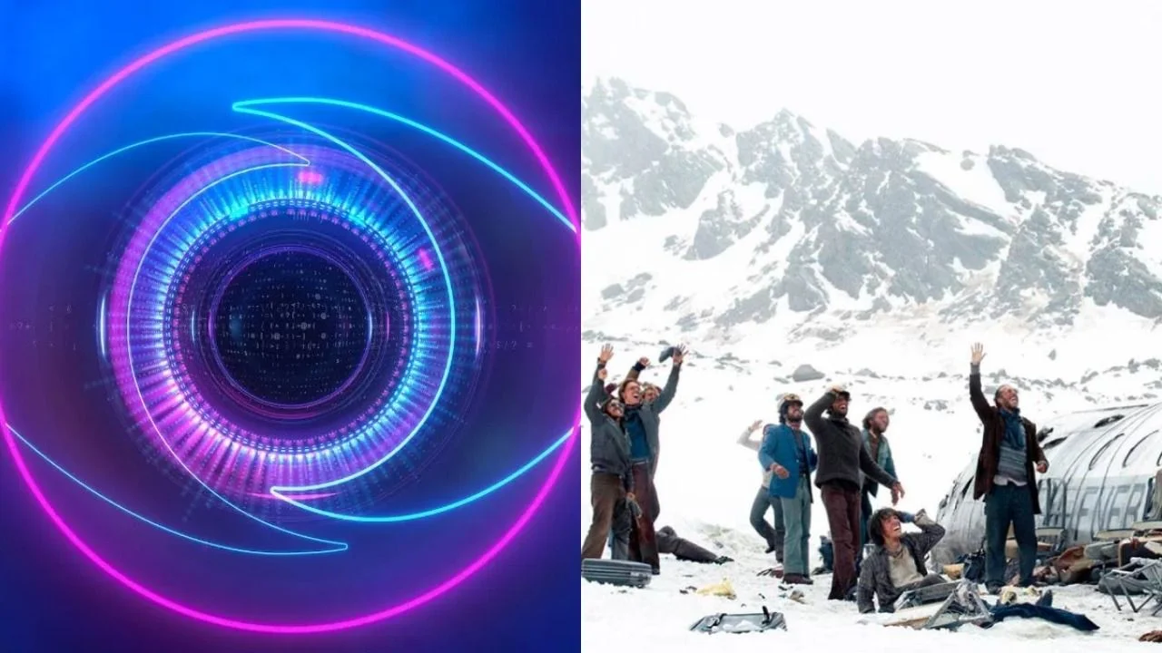 Logo de Gran Hermano y una de las escenas de La sociedad de la nieve