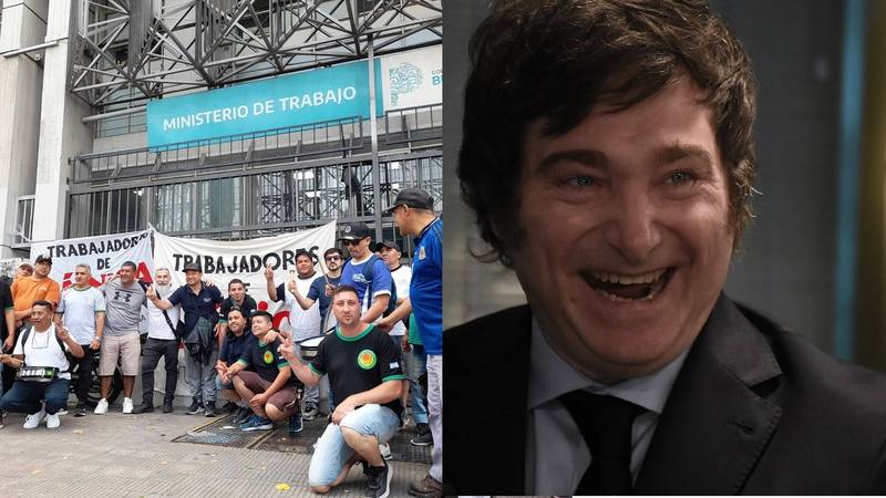 Trabajadores reclamando Javier Milei