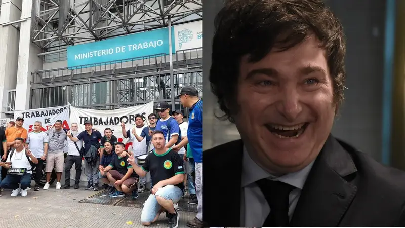 Trabajadores reclamando Javier Milei
