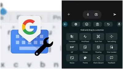 Logo de Google y el teclado de un celular Logo de Google y el teclado de un celular