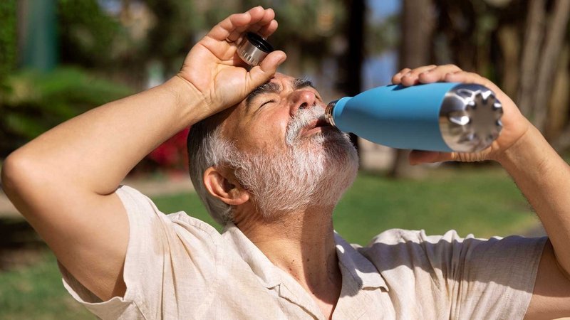 Anciano tomando agua.
