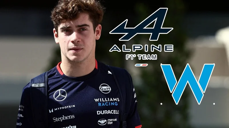 Franco Colapinto y los logos de Alpine y Williams.