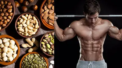 Alimentos y un hombre musculoso Alimentos y un hombre musculoso