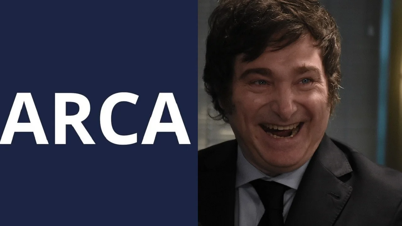Logo de ARCA y Javier Milei