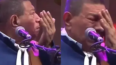 Onofre Paz llorando en el show de Los Manseros Santiagueños Onofre Paz llorando en el show de Los Manseros Santiagueños