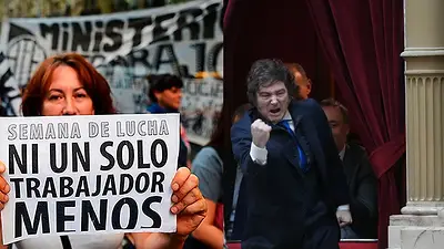 Trabajadores reclamando Javier Milei Trabajadores reclamando Javier Milei
