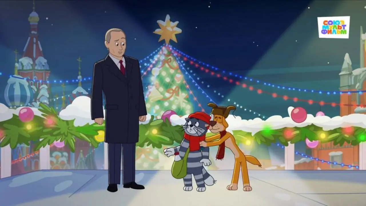 Putin se encuentra con un gato y un perro parlantes en un popular dibujo animado ruso