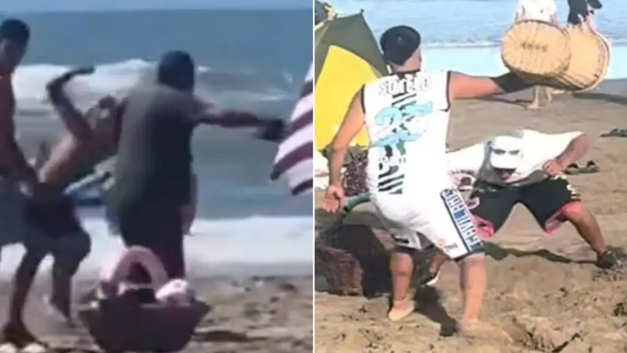 Gritos y empujones: la feroz pelea de churreros con vendedores de licuados en Mar Azul