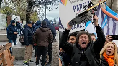 Trabajadores reclamando Javier Milei Trabajadores reclamando Javier Milei