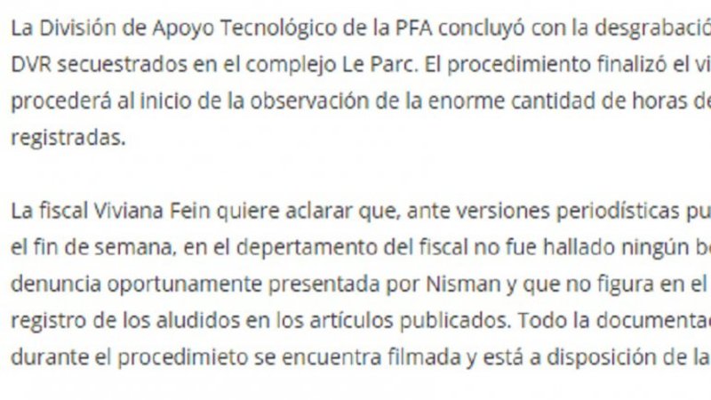 Fein desmintió el hallazgo de un borrador en la casa de Nisman