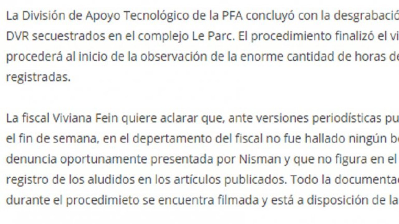 Fein desmintió el hallazgo de un borrador en la casa de Nisman