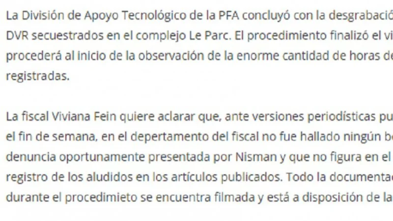 Fein desmintió el hallazgo de un borrador en la casa de Nisman