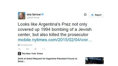 Tras la polémica por su tuit, Mia Farrow borró el posteo Tras la polémica por su tuit, Mia Farrow borró el posteo