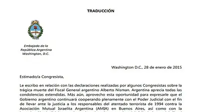 La carta que el gobierno argentino les envió a congresistas de EE.UU. La carta que el gobierno argentino les envió a congresistas de EE.UU.