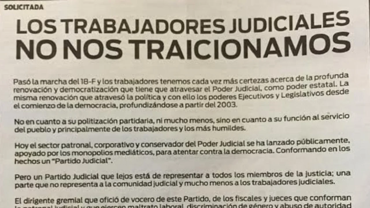 Trabajadores judiciales cuestionaron a colegas del 18F:  "No nos traicionamos"