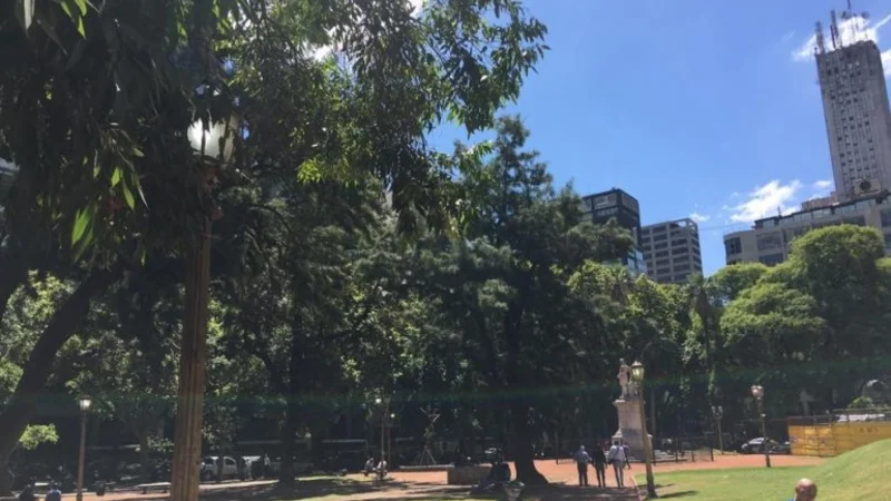 En medio de los cortes y el tarifazo, una plaza porteña lleva un mes con las luces prendidas