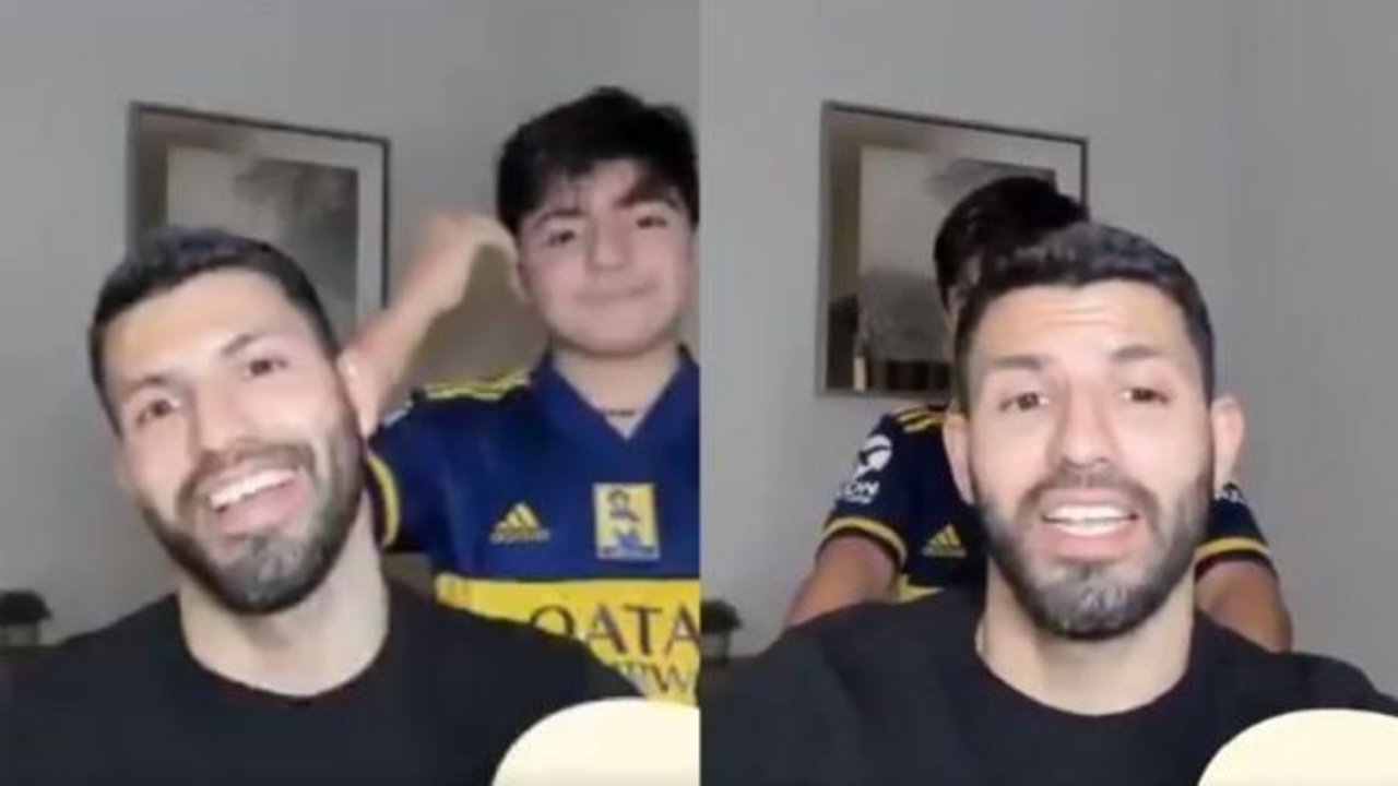 La reacción de Agüero cuando su hijo apareció con la camiseta de Boca y Maradona