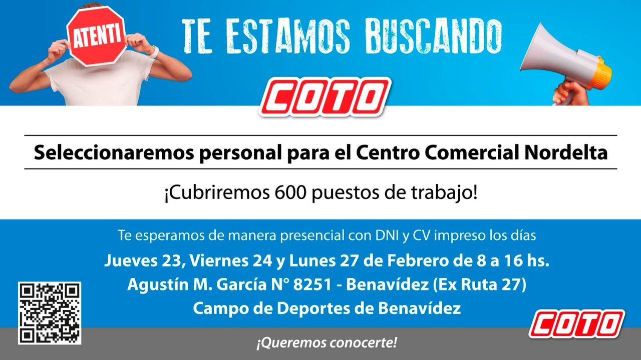 COTO cubrirá 600 puestos de trabajo para su próxima Mega inauguración en Nordelta