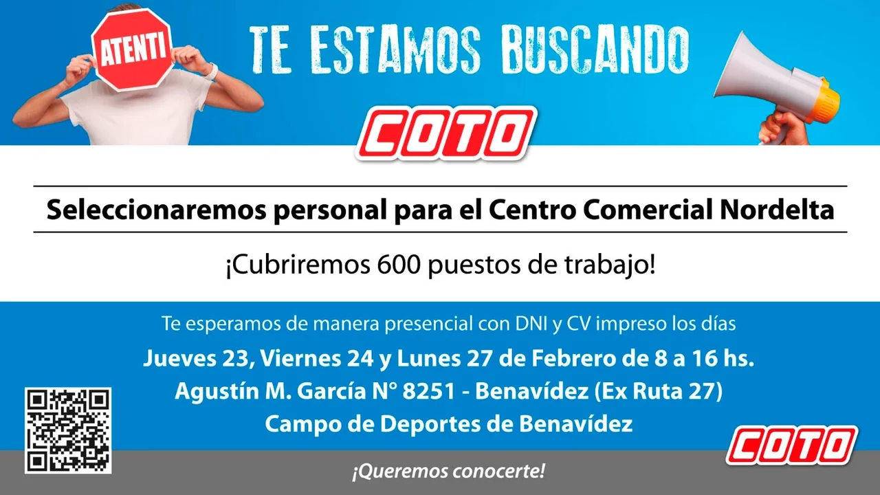 COTO cubrirá 600 puestos de trabajo para su próxima Mega inauguración en Nordelta