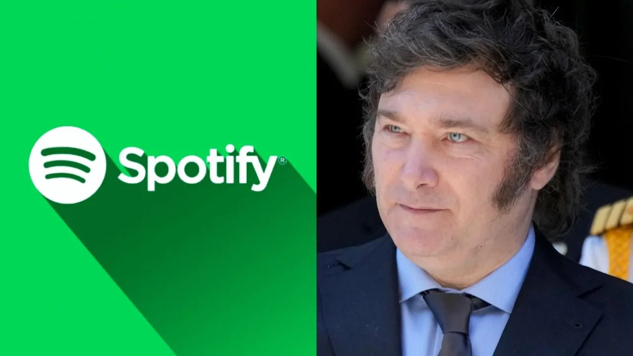 Logo de Spotify y Javier Milei