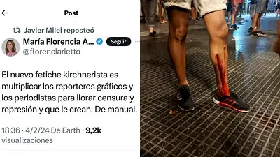 El retuit de Javier Milei y uno de los periodistas heridos en la represión. El retuit de Javier Milei y uno de los periodistas heridos en la represión.
