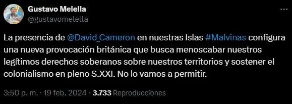 Cameron, de visita en Malvinas, fue declarado persona no grata en Tierra del Fuego