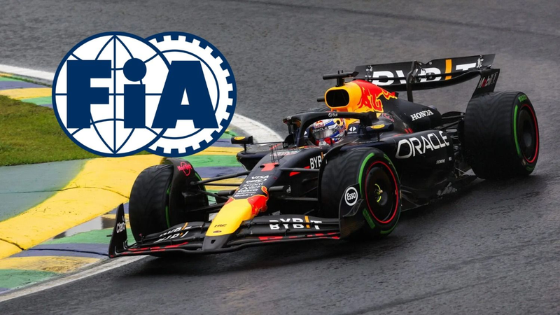El RB20 de Red Bull y el logo de la FIA.