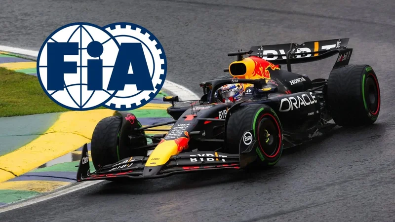 El RB20 de Red Bull y el logo de la FIA.