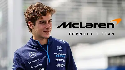 Franco Colapinto y el logo de McLaren. Franco Colapinto y el logo de McLaren.