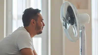 Persona frente al ventilador. Persona frente al ventilador.