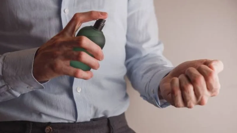 hombre poniendose perfume.