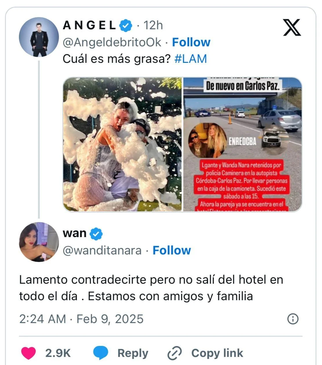 Wanda Nara desmintió la información de De Brito a través de sus redes sociales.