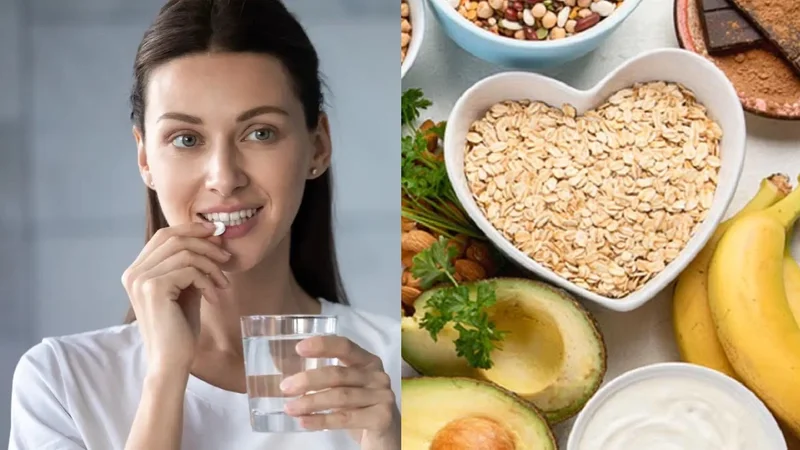 Mujer y alimentos con magnesio Mujer y alimentos con magnesio