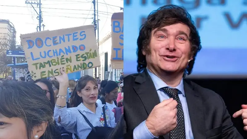 Docentes reclamando y Javier Milei Docentes reclamando y Javier Milei