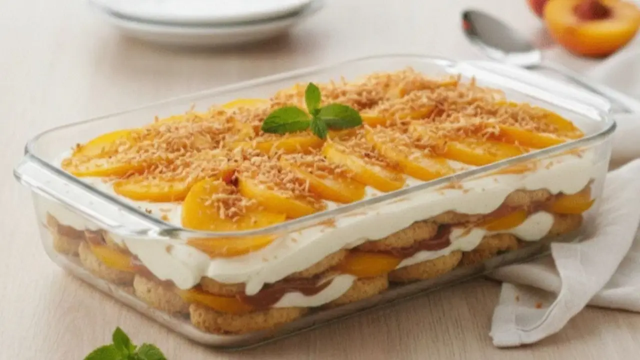 Cómo es la receta del postre ensamblado de durazno coco y dulce de leche. 