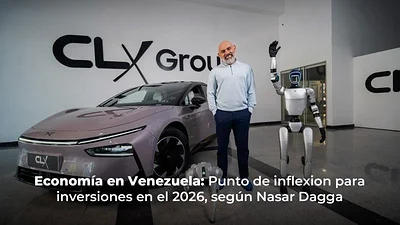Nasar Dagga junto a vehículo y robot en showroom tecnológico en Venezuela Nasar Dagga junto a vehículo y robot en showroom tecnológico en Venezuela