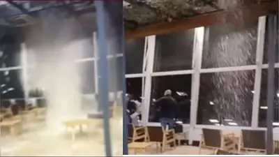 Alerta en aeroparque: por el temporal, se cayó parte del techo en la zona de embarque Alerta en aeroparque: por el temporal, se cayó parte del techo en la zona de embarque