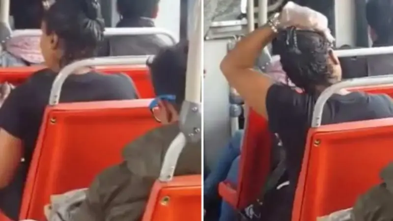 Una mujer aprovechó su viaje en colectivo para teñirse el pelo