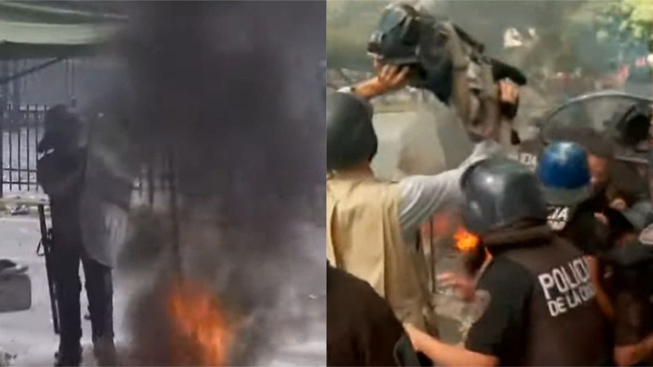Se prendió fuego un Policía: le tiraron una bomba molotov en el Congreso