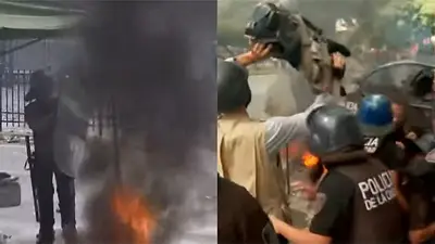 Se prendió fuego un Policía: le tiraron una bomba molotov en el Congreso Se prendió fuego un Policía: le tiraron una bomba molotov en el Congreso