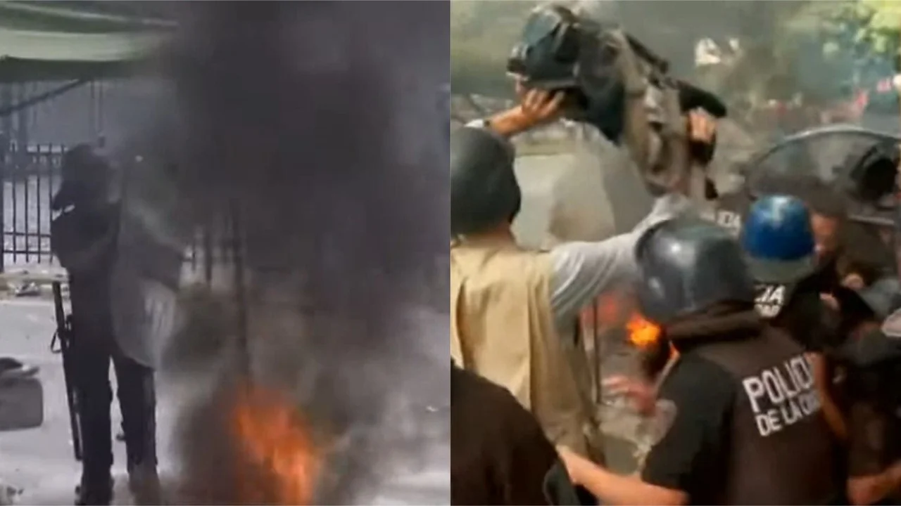 Se prendió fuego un Policía: le tiraron una bomba molotov en el Congreso