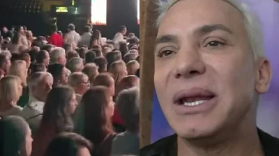 Enojo del público contra Flavio Mendoza en la obra Stravaganza en el Luna Park Enojo del público contra Flavio Mendoza en la obra Stravaganza en el Luna Park
