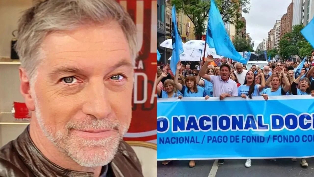 Horacio Cabak y una marcha del paro docente